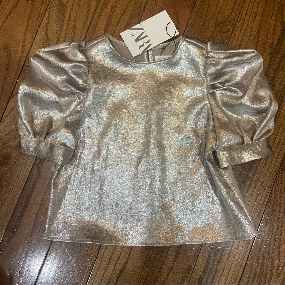 Zara puff sleeve silver short sleeve shirts